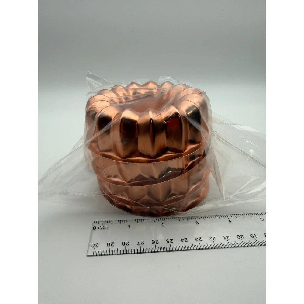 Vintage Copper Tone Mini Fluted Cake Molds Set of‎ 4 Ring Jello Tins 4 Inch